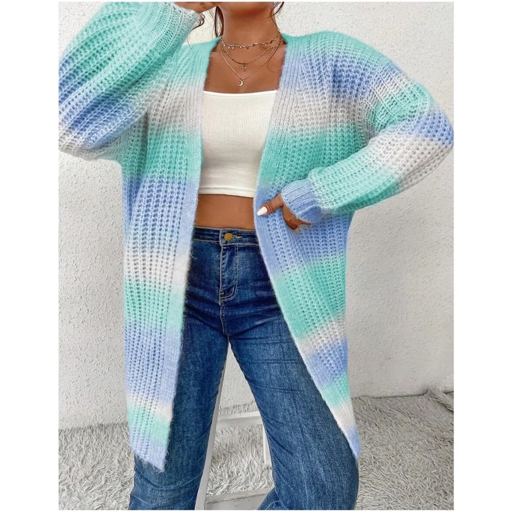 Plus Ombre Open Front Knit Cardigan - Picture 8 of 10
